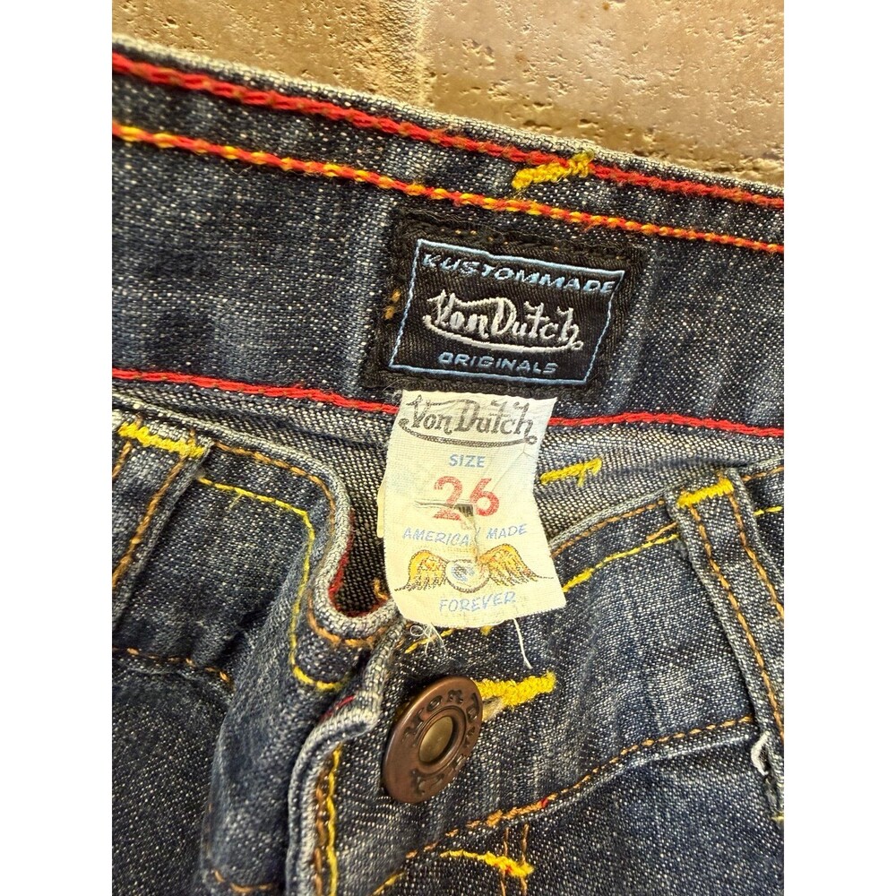 Vintage Y2K Original Von Dutch Low Rise Jeans Graphic Flare EUC Size 26 - Picture 2 of 9